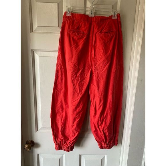 By Anthropologie Red Orange Cropped 100% Cotton Track Pants, Size 4 - Picture 3 of 11